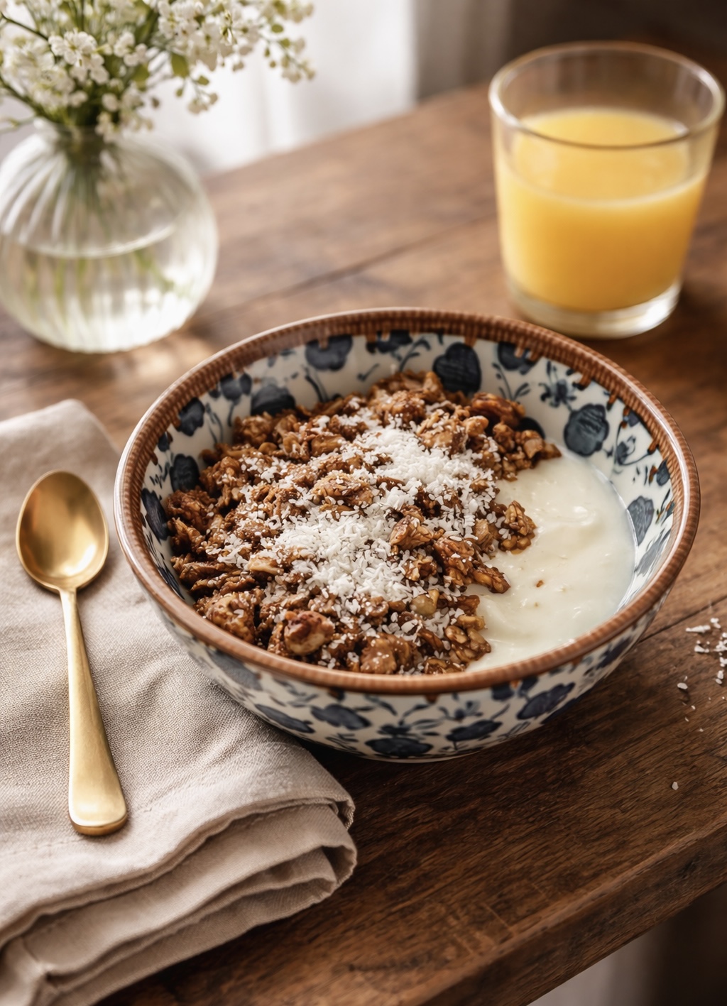 Bandeja de bienvenida con granola artesanal