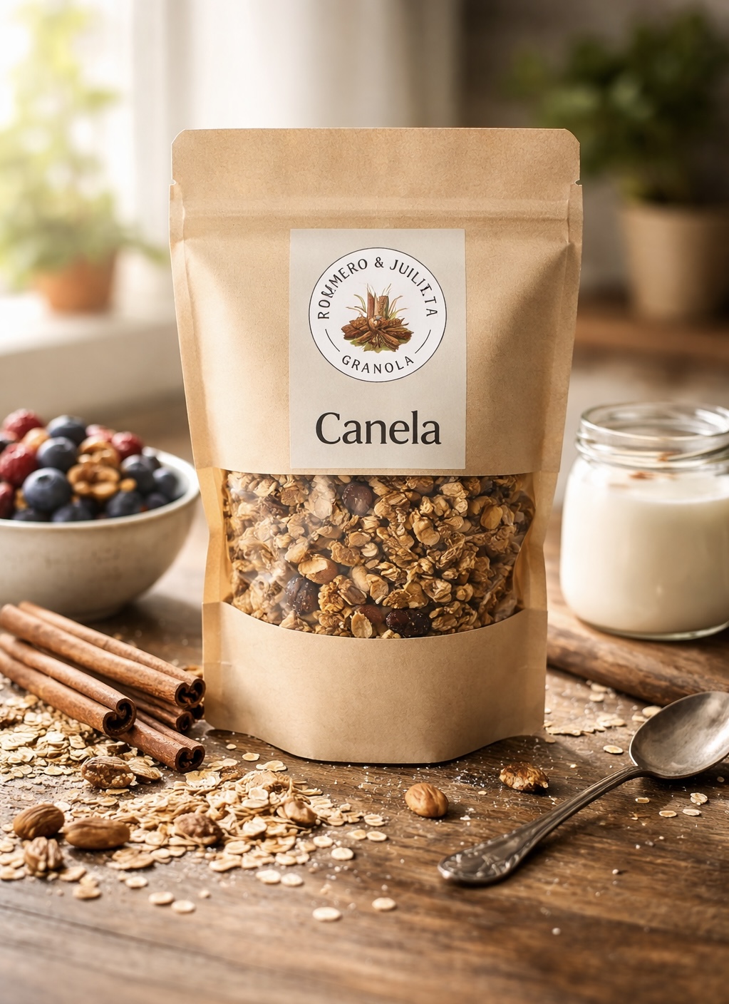 Granola Canela y Jengibre con una puesta en escena cálida